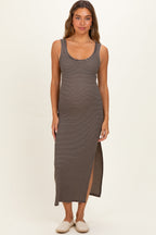 Black Beige Sleeveless Striped Maternity Maxi Dress