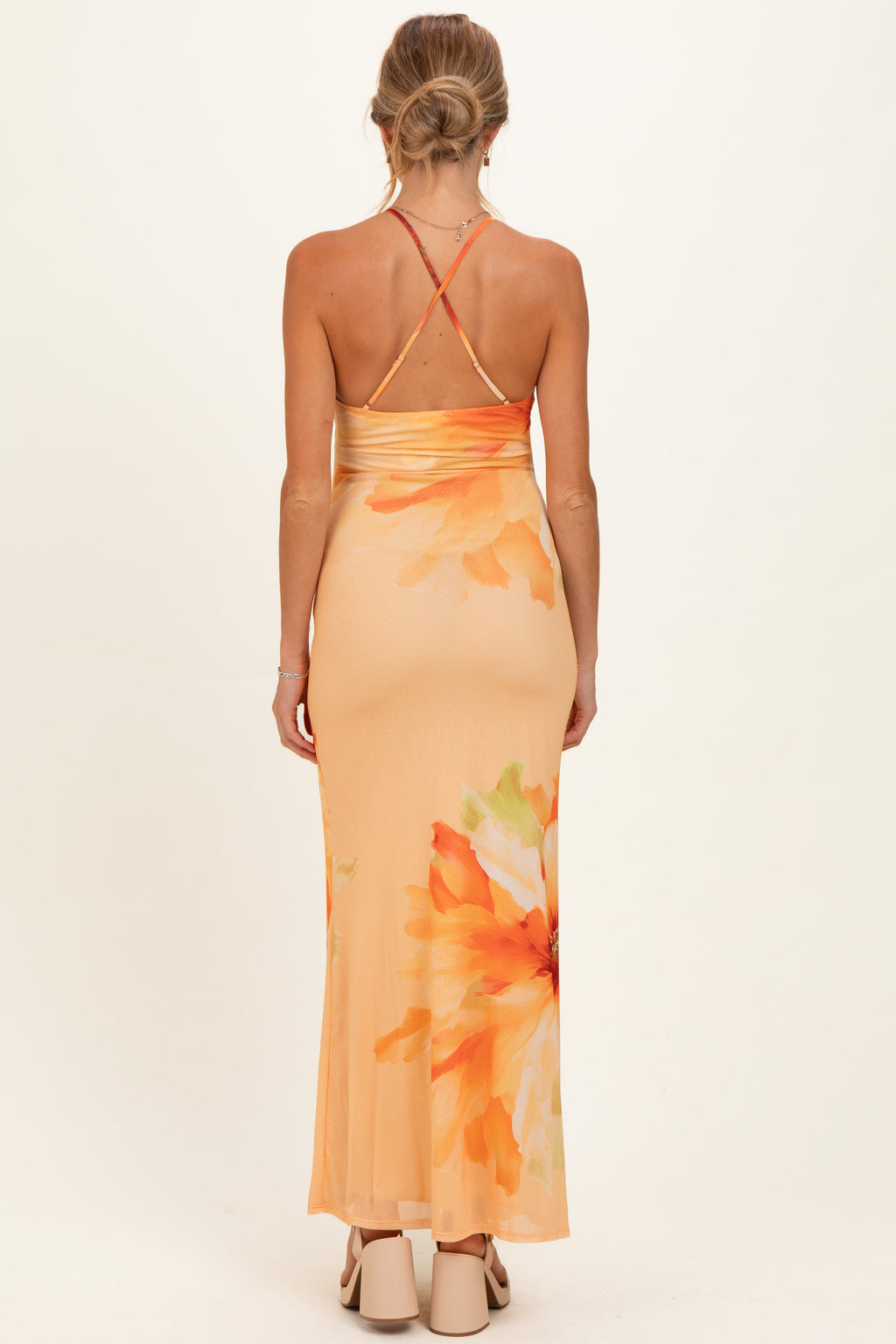 Peach Floral Deep V-Neck Maternity Maxi Dress