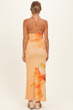 Peach Floral Deep V-Neck Maternity Maxi Dress