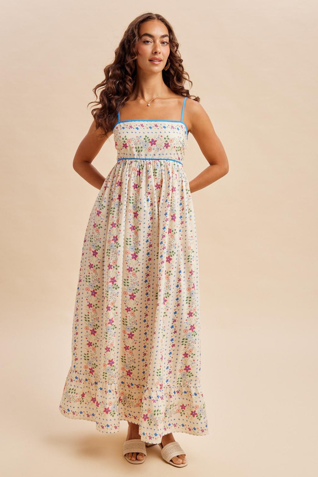 Creme Floral Sleeveless Maternity Maxi Dress