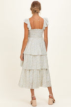 Ivory Floral Smocked Flowy Tier Maternity Midi Dress