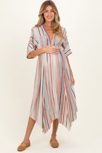 White Multi Printed Deep V-Neck Maternity Maxi Dress