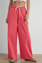 Red Plaid Drawstring Maternity Lounge Pants