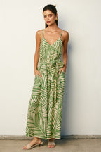 Sage Printed Waist Tie Maternity Maxi Dress