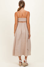 Beige Floral Embroidered Back Cut Out Maternity Maxi Dress