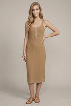 Tan Cable Knit Sleeveless Maternity Midi Dress