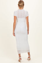 White Sheer Lace Overlay Short Sleeve Maternity Midi Dress