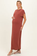 Brick Boxy Side Slit Maternity Maxi Dress