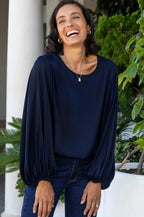 Sophia Round Neck Long Sleeve Top Navy