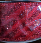 1.5" or 2.5" Wired Sheer Red with Glitter Stripes 50 yd Ribbon Roll