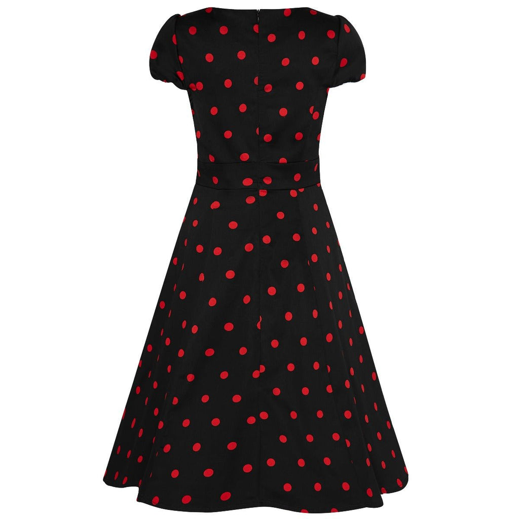 Claudia Flirty Fifties Style Polka Dot Dress In Black & Red