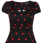 Claudia Flirty Fifties Style Polka Dot Dress In Black & Red