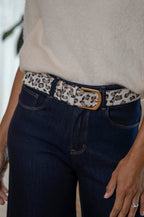 Jeans Belt Black and Almond Leopard Cowhide