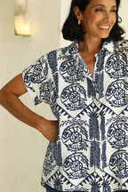 Antonella Collared Short Sleeve Top Navy