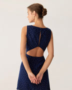 Blue Polka Dot Sleeveless Cut Out Mini Dress