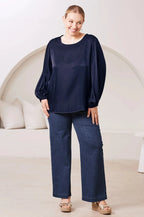 Sophia Round Neck Long Sleeve Top Navy