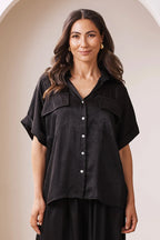 Vittoria Short Sleeve Collared V-Neck Shirt Black