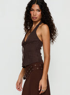 Nickole Halter Tailored Top Brown Stripe