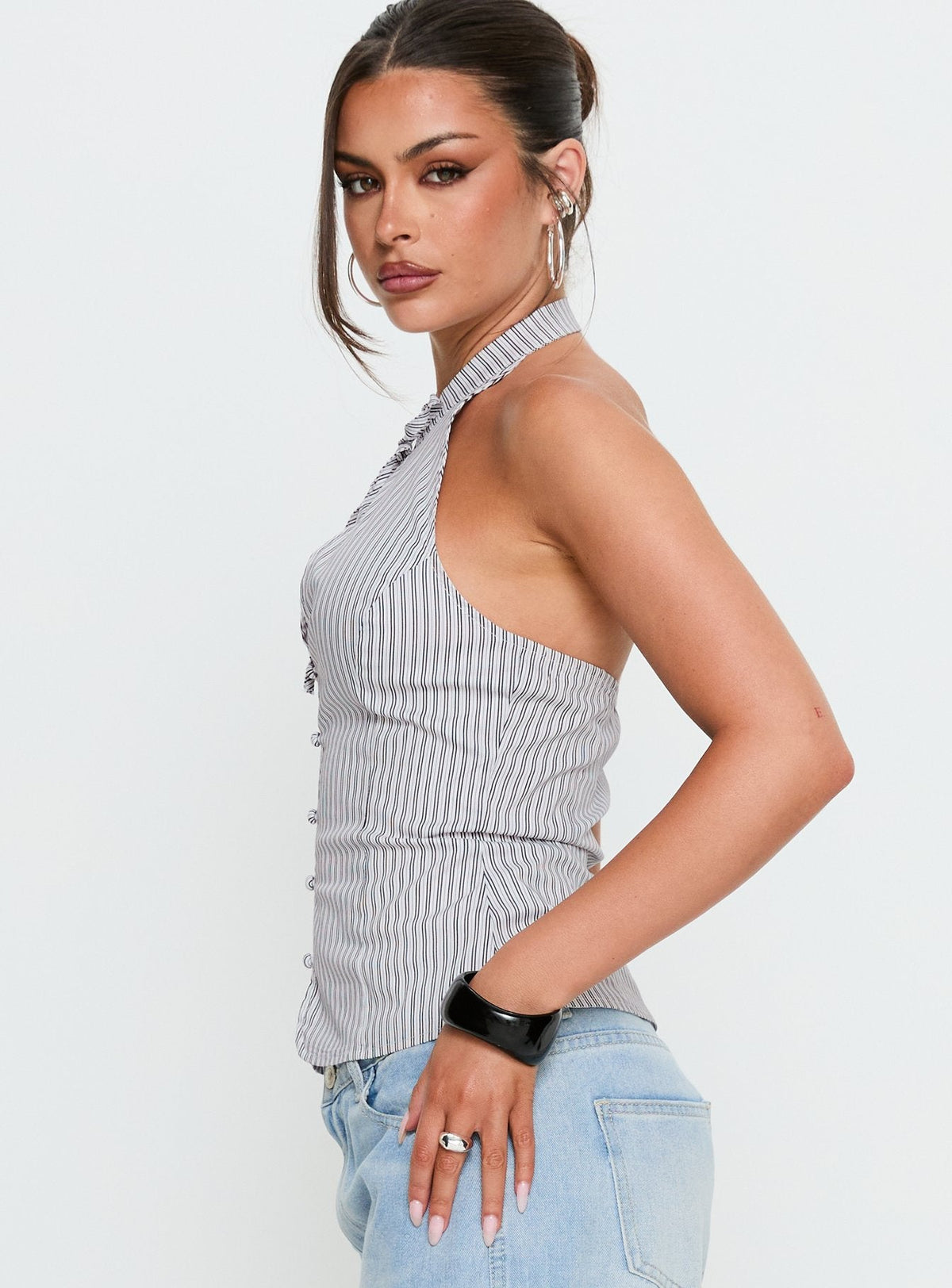 Tiarra Keyhole Sleeveless Top White Stripe