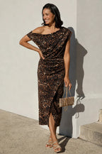Roslyn Off Shoulder Midi Animal Print Dress