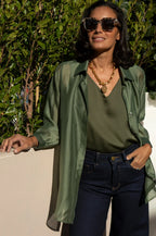 Maribelle Sheer Long Sleeve Top in Olive