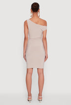 Asymmetrical Shoulder Ruched Side Mini Dress