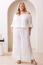 Vittoria Frill Trim Off Shoulder Long Sleeve Top Ivory