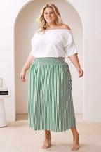 Brooke Midi A-Line Skirt Striped Emerald & White