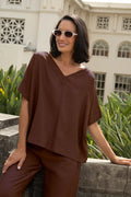 Gemma Short Sleeve V Neck Top Mocha