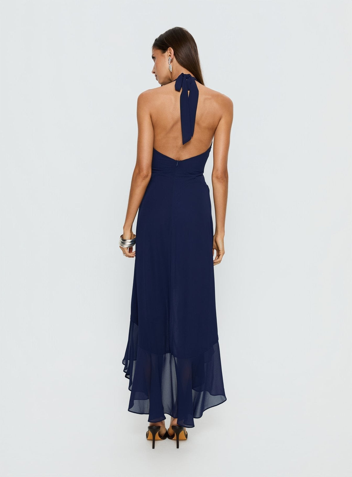 Agata Halter Frill Maxi Dress Navy