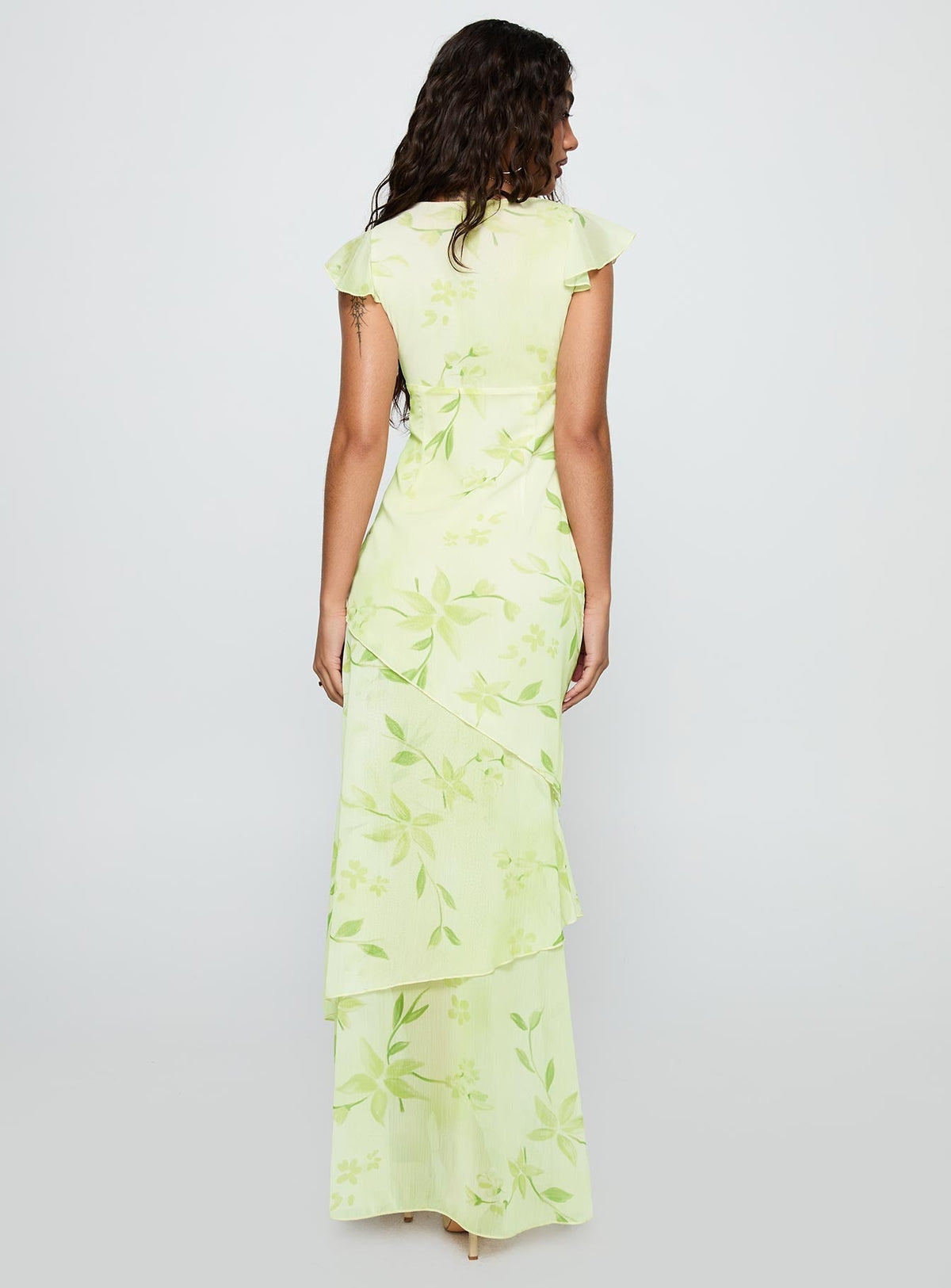 Been Away Frill Maxi Dress Green Multi