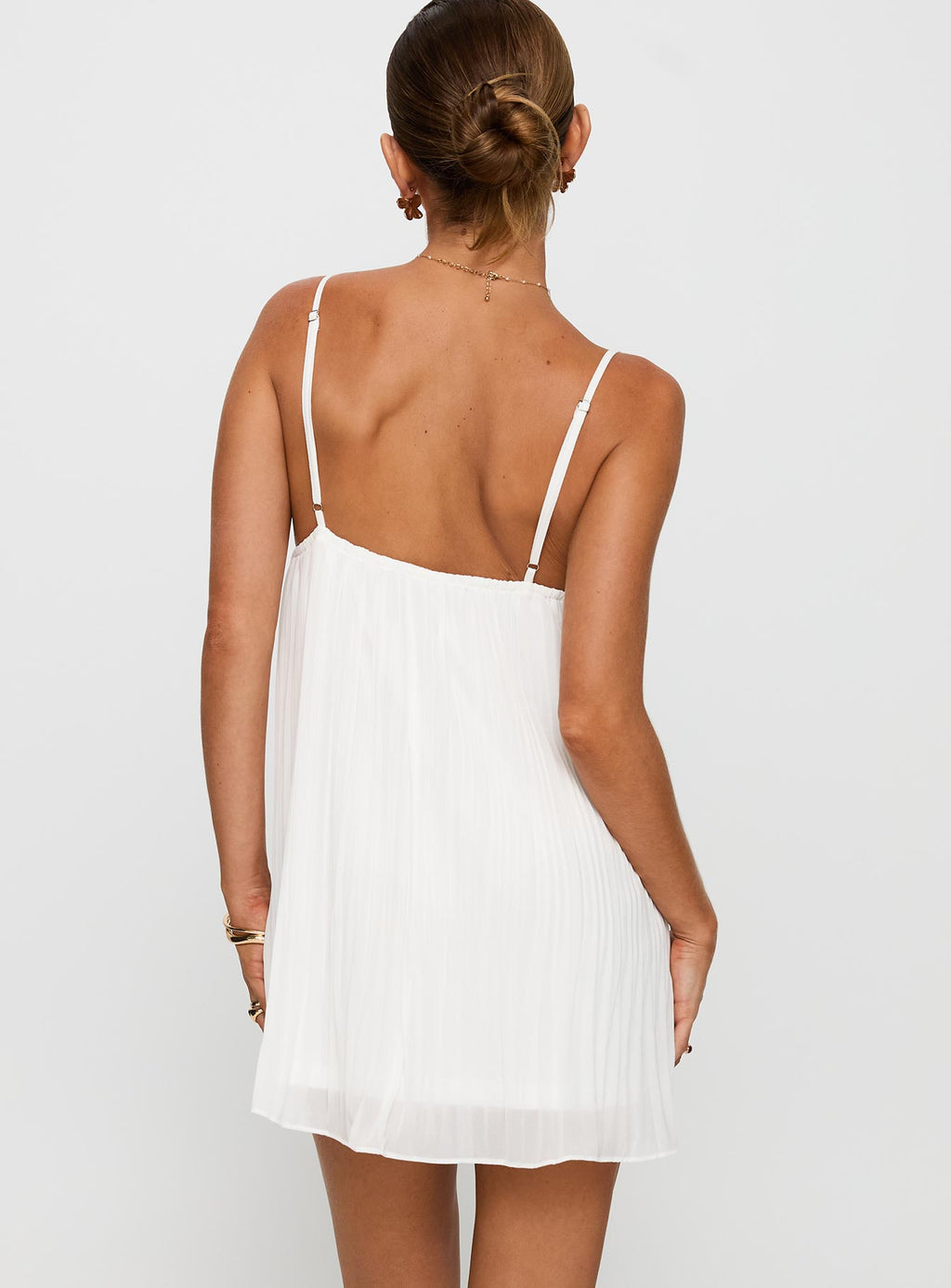 Baby Honey Pleat Mini Dress White