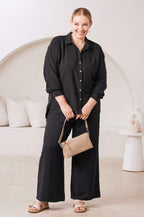 Paola Long Sleeve Collared Top Black - Pre Order