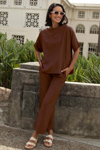 Gemma Straight Leg Tie Waist Pants Mocha