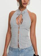 Tiarra Keyhole Sleeveless Top White Stripe