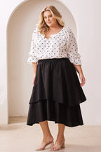 Vivian Flared Tiered Midi Skirt Black