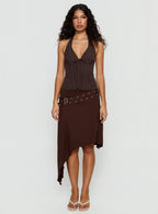 Nickole Halter Tailored Top Brown Stripe