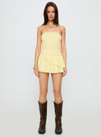 Ayanni Shirred Strapless Mini Playsuit Yellow
