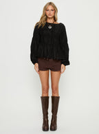 Xamira Ruched Long Sleeve Top Black