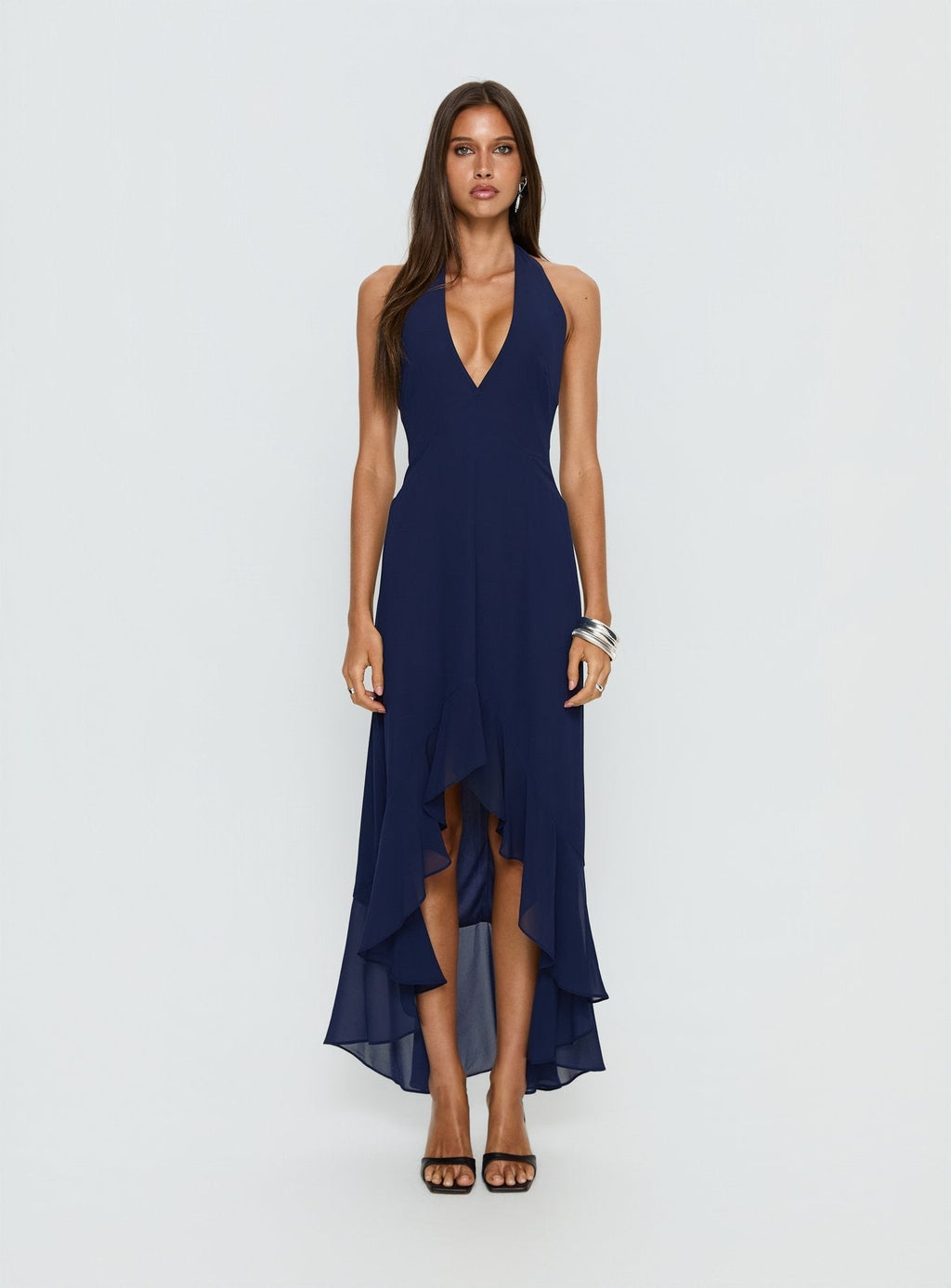 Agata Halter Frill Maxi Dress Navy