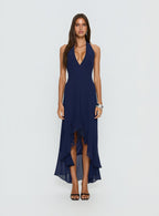 Agata Halter Frill Maxi Dress Navy