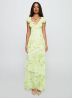 Been Away Frill Maxi Dress Green Multi