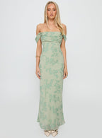 Azura Off The Shoulder Maxi Dress Green Burnout