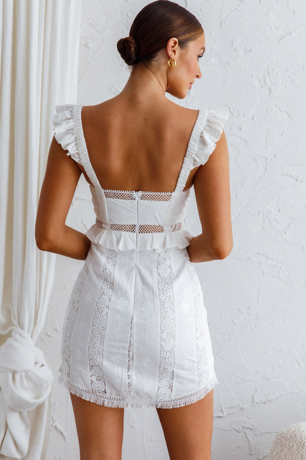 Emilita Frill Strap Lace Dress White