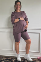 Purple Biker Short Maternity Sleep Set