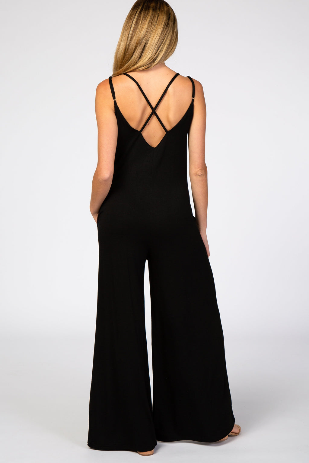 Black Cross Back Wide Leg Maternity Jumpsuit