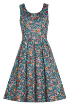 Amanda 70s Floral Swing Dress In Peacock Blue