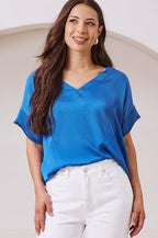 Bianca Short Sleeve Top Cobalt with V Neck