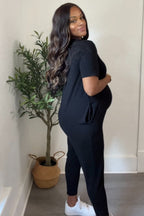 Black Basic Short Sleeve Maternity Jumpsuit