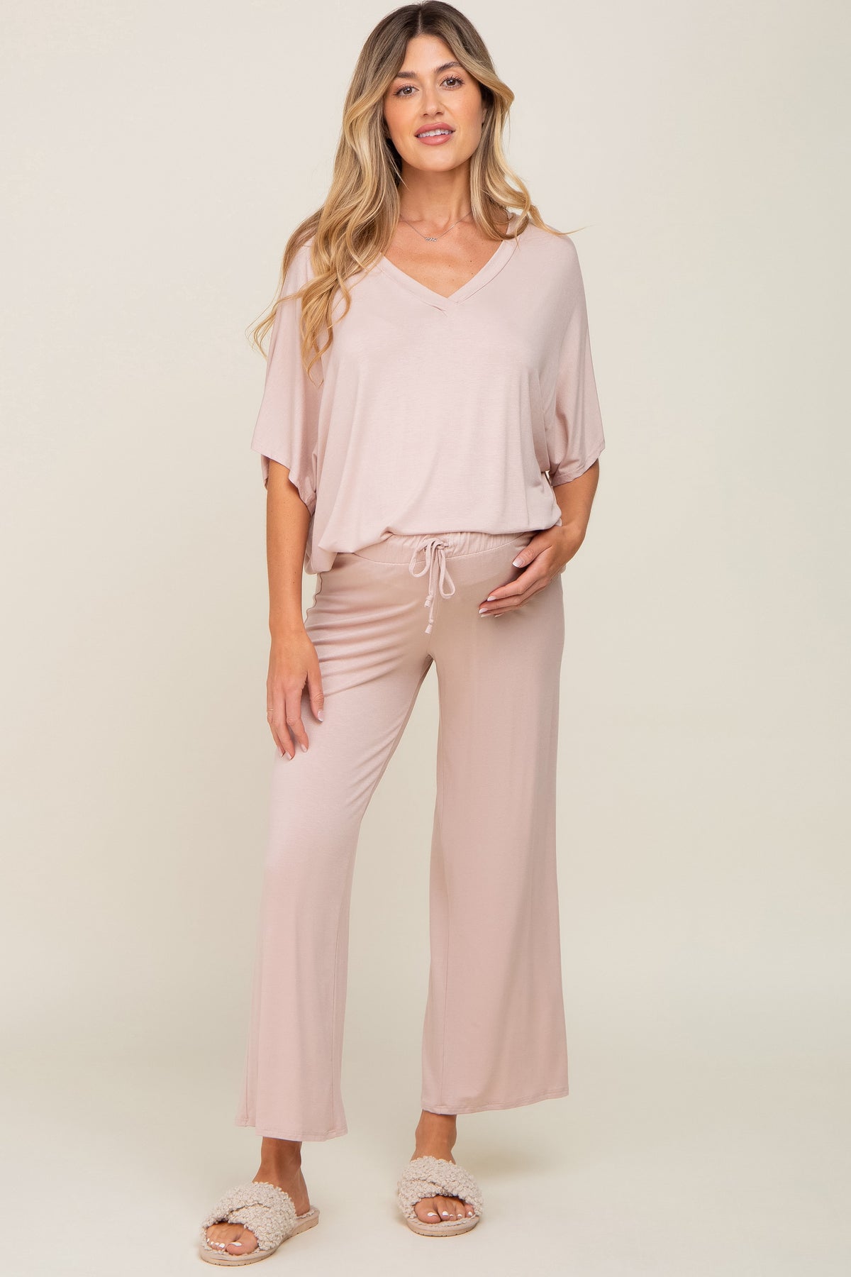 Taupe Cropped Pant Maternity Set